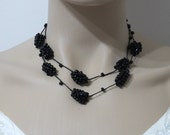 Handmade beaded  necklace ,hand crochet black necklace, gift for her