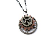 Gears Necklace: Steampunk Jewelry, Gunmetal Chain, Long Necklace, Pendant Necklace, Silver, Unisex Jewelry