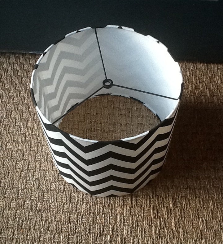Lamp Shade in black and white chevron print / Drum lampshade for pendant light or any lamp