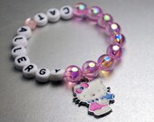Medical Alert Bracelet with Hello Kitty Charm, Cat Allergy, Diet Information, Kids, Personalized Children's Jewelry by NadiaBo