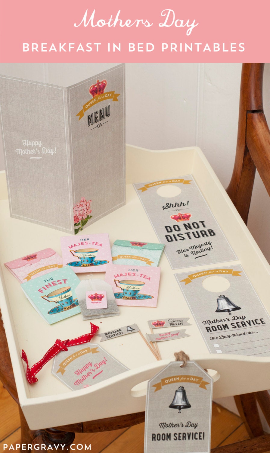 Digital Printable vintage style Mother's Day Breakfast in Bed Set