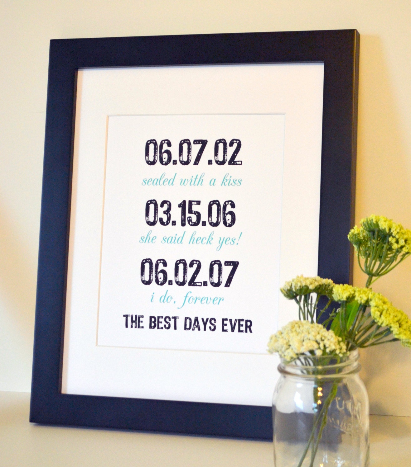 First anniversary 8x10 gift- engagement gift- wedding sign- important dates- best day ever- pregnancy announcement- bridal shower gift