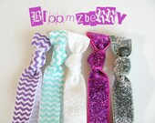 New 5 pcs 5/8 Glitter and PRINT Elastic Knotted Hair Ties - Assorted Color - You Choose Color -Toddler to Adult