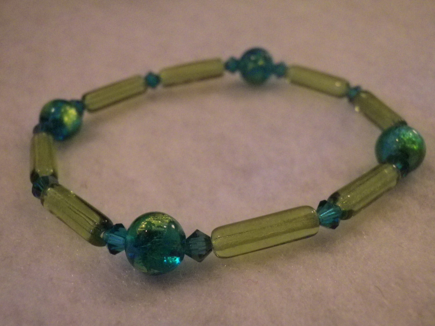 Blue and Green Glass Beaded Stretchy Bracelet