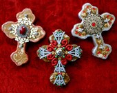 one on left not available CHRISTMAS OOAK mixed media decoupaged found object hand painted wall cross