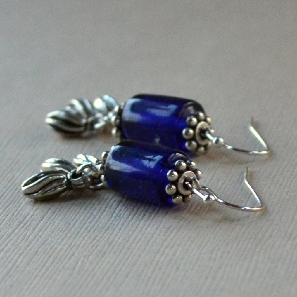 Cobalt Silver Boho Dangle Earrings Blue Bohemian Drop Artsy Glass Beads Tassel Royal Sapphire Fashion Jewelry Jewellery Free Shipping