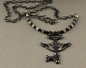 Steampunk Key Gunmetal Gray Pendant Wings Beaded Chain Black Necklace Fashion Jewelry Urban Style Teen Girl Jewellery Free Shipping
