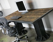 Vintage Industrial Desk/Table. Steel I-beams, rivets, and reclaimed wood top. Custom sizes available.  Great for urban/Modern/loft decor.