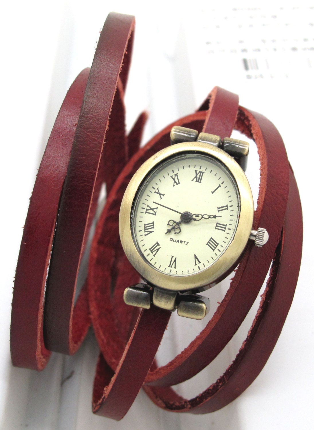 Color Leather Wrapped Time Watch Vintage Style Bracelet Wristband