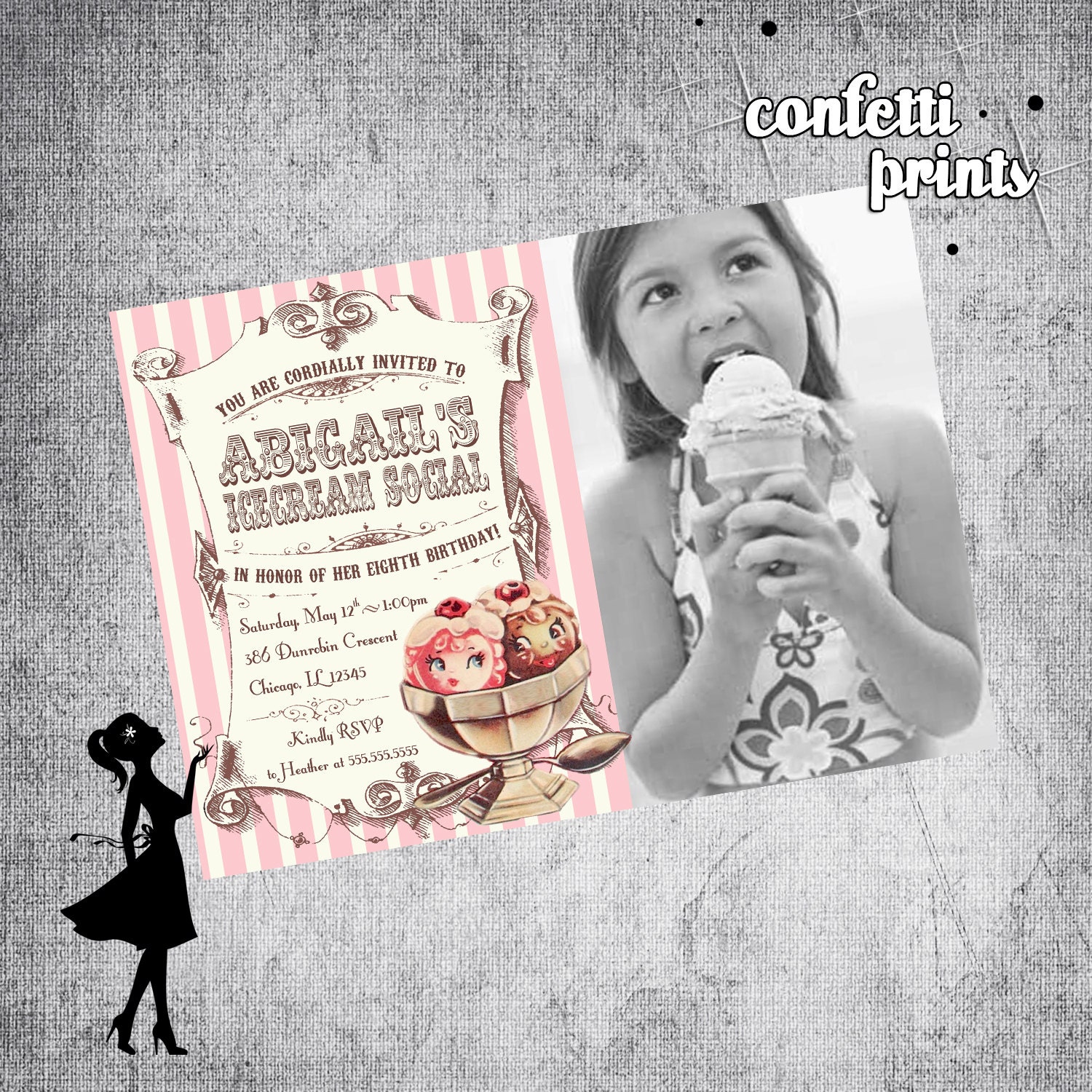 ICE CREAM SOCIAL Vintage Birthday Invitation / Photo Card Printable Il_570xn