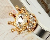 1PCS Handmade Crystal Crown Alloy plug for iPhone 4 or iphone 4s Mobile beauty accessories