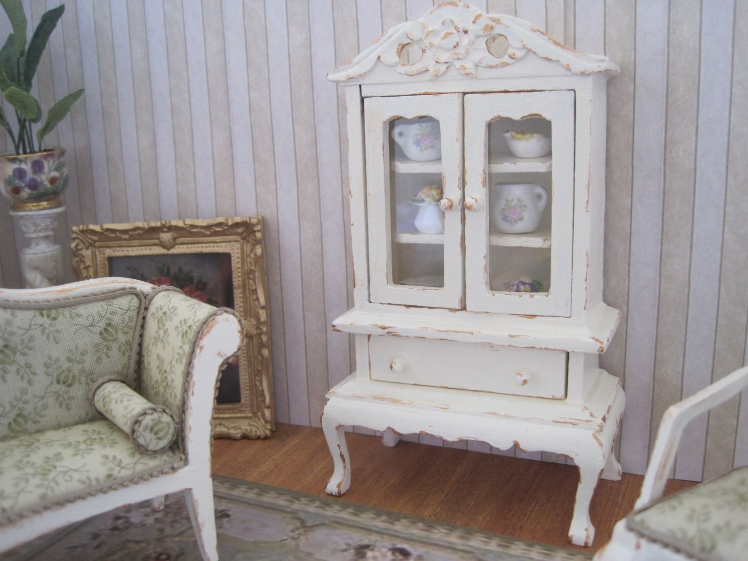 12th Scale Dollhouse Miniature French Shabby Chic Cabinet / Dresser / Bookcase