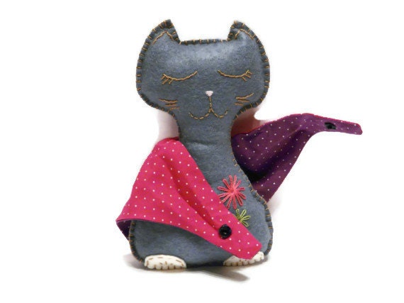 Stuffed Grey cat felt embroidery eco friendly toys kids  children Wool stuffed plush animal 20 cm 8"