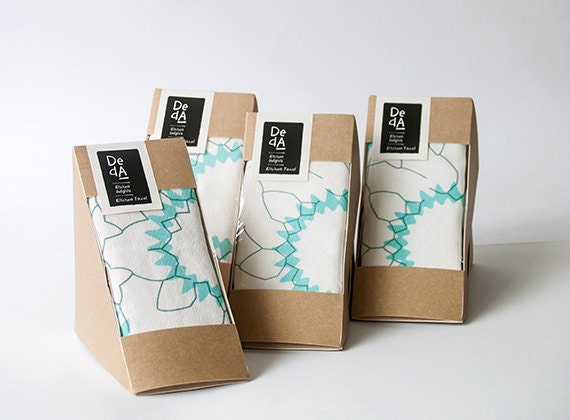 Natural Kitchen Tea Towel - Blue Arabesque