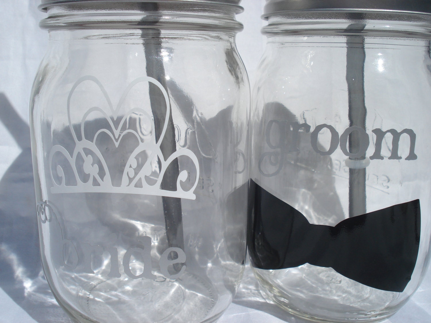 Bride and Groom or Mr and Mrs Wedding  Mason Jars Toasting Glasses (You Choose) Reusable BPA Free Straws 16 oz (Two) MEDIUM