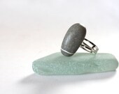 grey, dark grey with white stripe, beach wedding, OOAK, beach pebble jewelry. , beach jewelry,adjustable ring, sterling silver