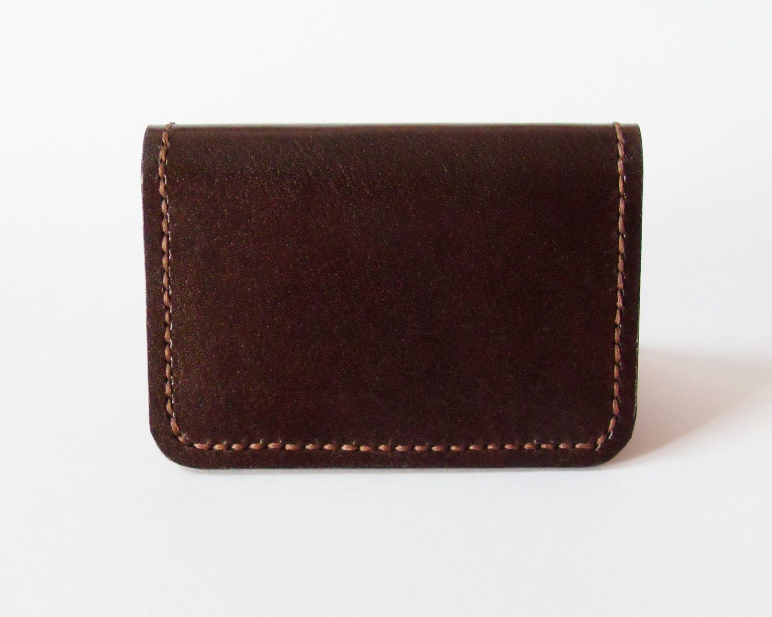 Leather Card Case - Leather Card Holder in Dark Brown - Simple Wallet for Men - Handmade and Hand Stitched - Free Monogram