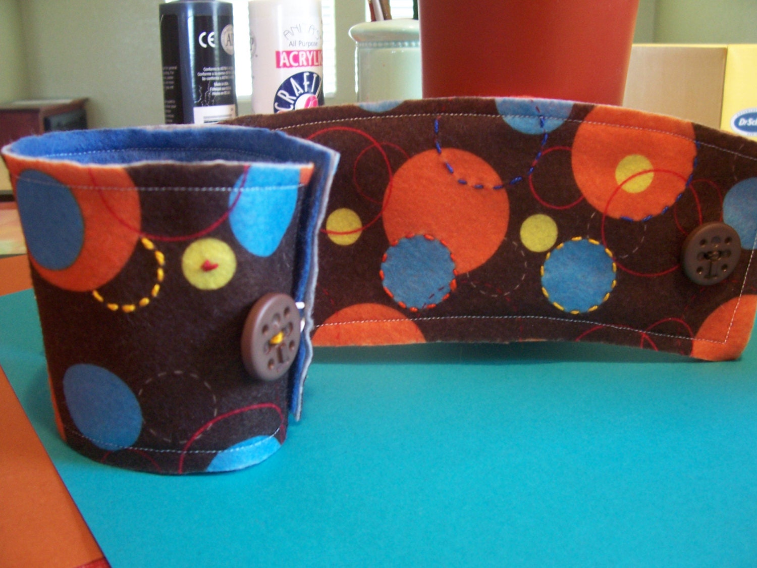 Coffee and Tea cozies made of felt...wrapped around your daily pick me up...