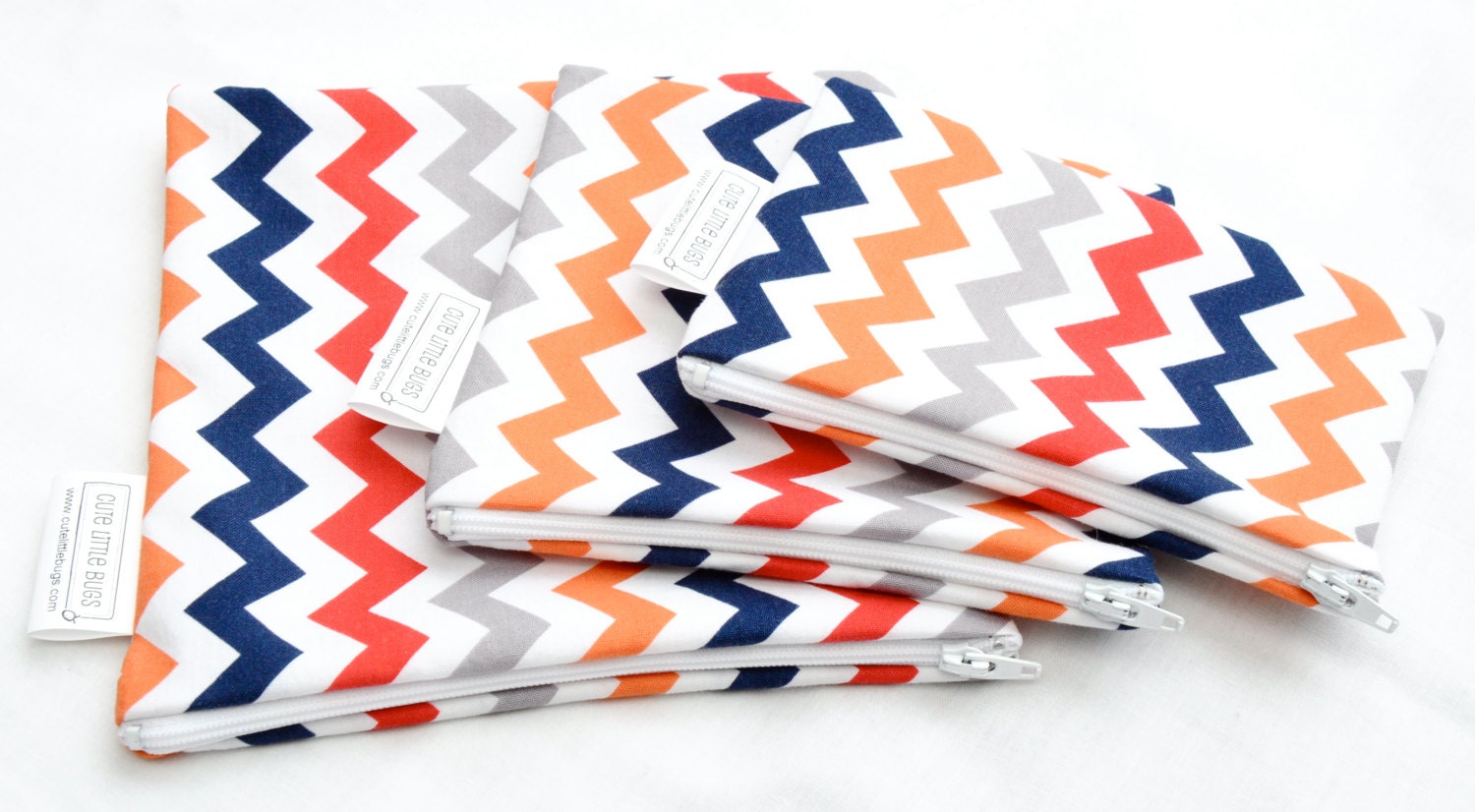 Reusable Sandwich, 2 Snack Bag Set - Zippered - Waterproof - Large - Small - Lunch - Food Storage - Boy Chevron