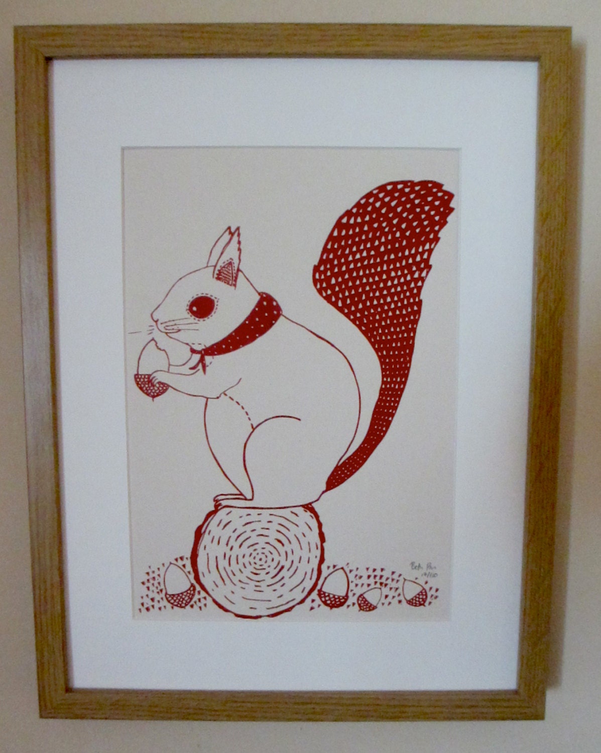 Art Print 'Susie the Squirrel' A4 Screen printed with eco friendly inks. Childrens room. Nursery art.