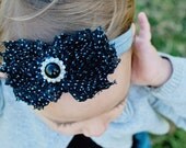 20% Off Entire Order, Black with Polka Dots Shabby Flowers Headband, Newborn Headband, Toddler Headband, Baby Girl Photo Prop.