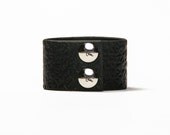 Leather Cuff  - Black Latigo - Embossed with Thorns - Steel Fasteners - 1.5 Inches Wide