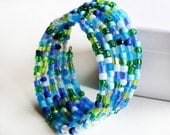 Seed beads bracelet blue green gift for her best friend birthday spring wire summer