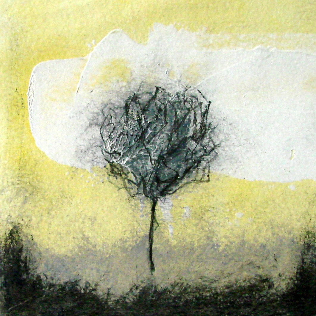 Modern Abstract Grey Yellow Tree Painting. Art for Home Decor. Unique  and Exclusive Gift. OOAK Tree Painting 123