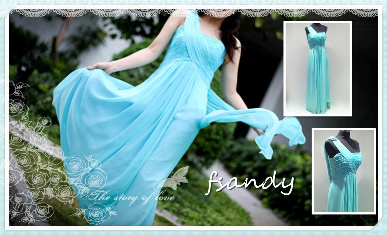 Customized  sky blue chiffon crystal prom dress, evening gown , bridesmaid dress ,party dress