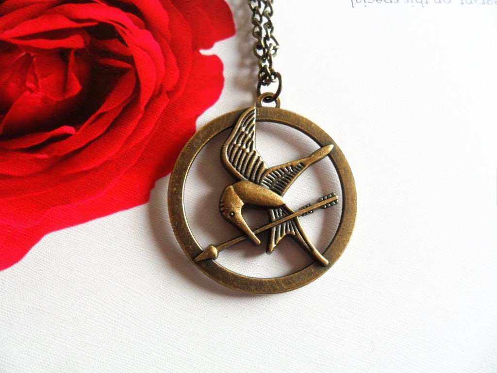 Hunger Games Necklace- Retro Bronze inspired Mockingjay Arrow Bird Double-Sided Pendant, Vintage Statement Steampunk Brave Katniss Jewelry