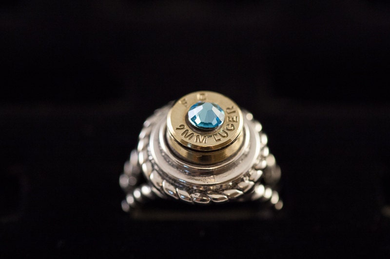 Bullet 9mm Ammo Ring  Sterling Silver "Kali Rope" ring ladies Size 7 -very David Yurmman You choose Swarovski Crystal color-free shipping