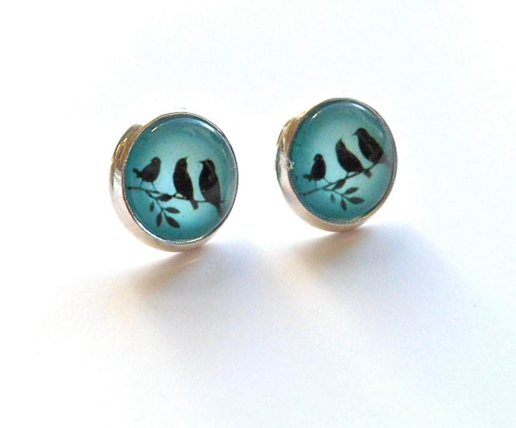 mint earrings tree bird silver post stud tiffany blue in stock ready to ship - LeFrenchChic
