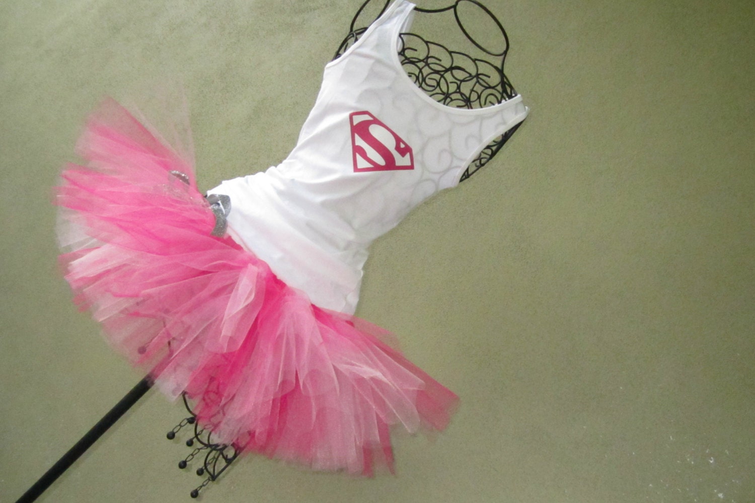 Runners Love Tutus Pink Supergirl Inspired Custom Racing Tank and Pixie Length (9 inch) Adult Tutu