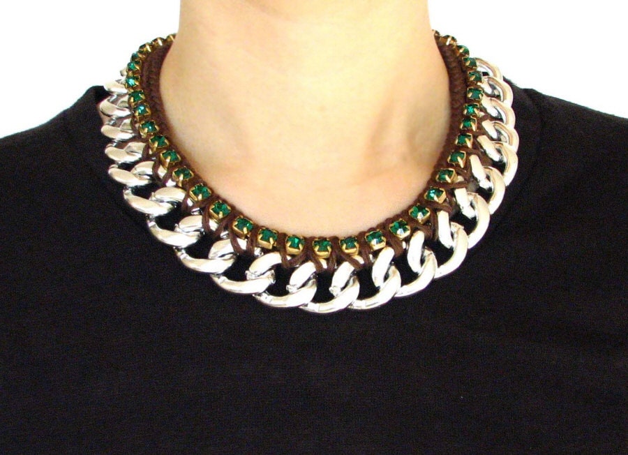 Modern Statement Necklace -Maroon, green-Shipping with tracking