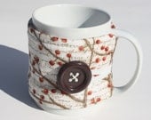 Fabric Cup Cozy -  Mug Cozy, Coffee Cozy, Tea Cozy, Mug Sleeve, Tea Cup Sleeve, Burnt Orange Berries, Cup Cozy,  Cosy, Koozie, Kozy