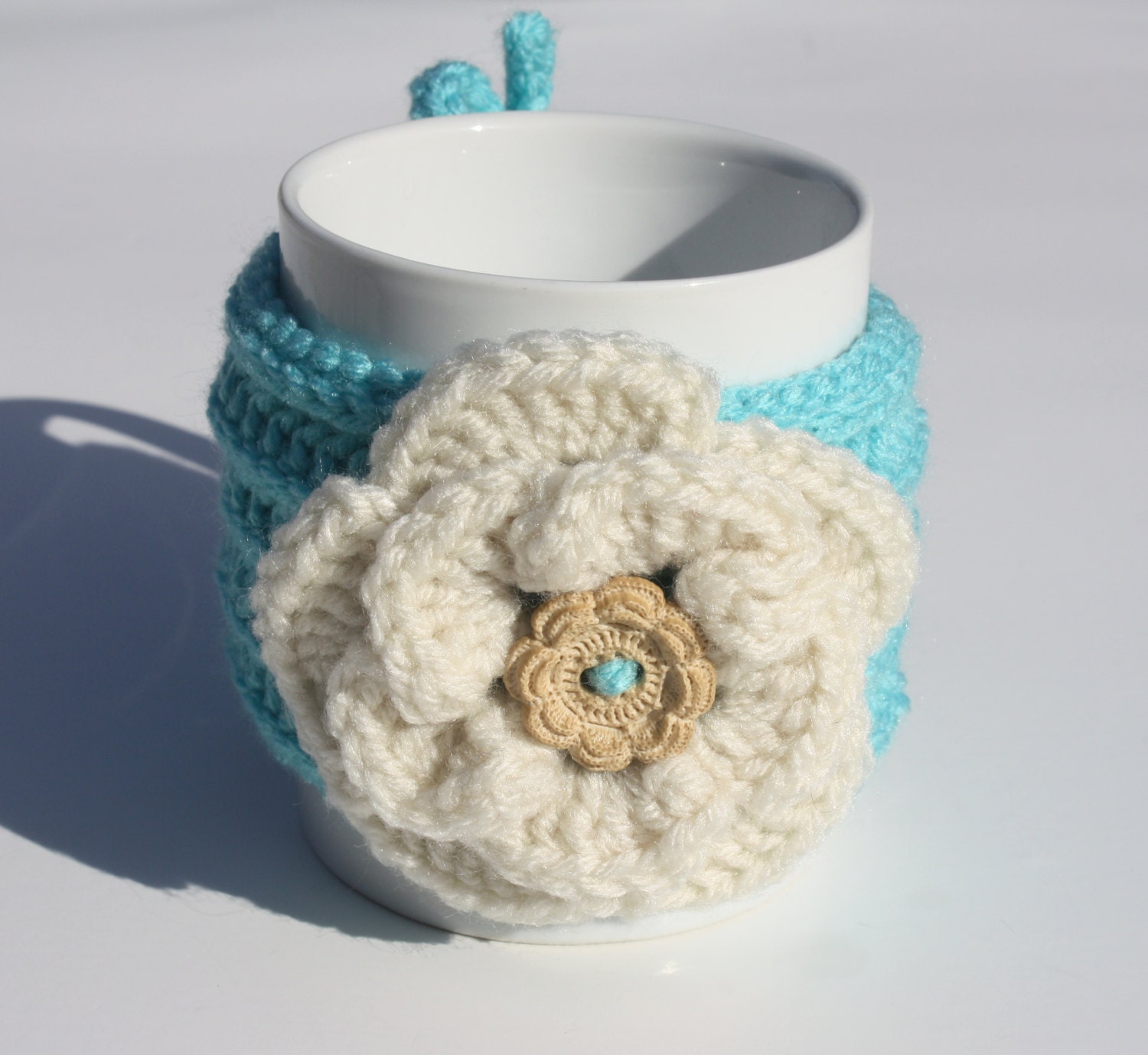 Crochet Cup Cozy - Mug Cozy, Coffee Cozy, Tea Cozy, Mug Sleeve, Tea Cup Sleeve, Reusable Cup Cozy, Cosy, Koozie, Kozy, Turquoise Blue