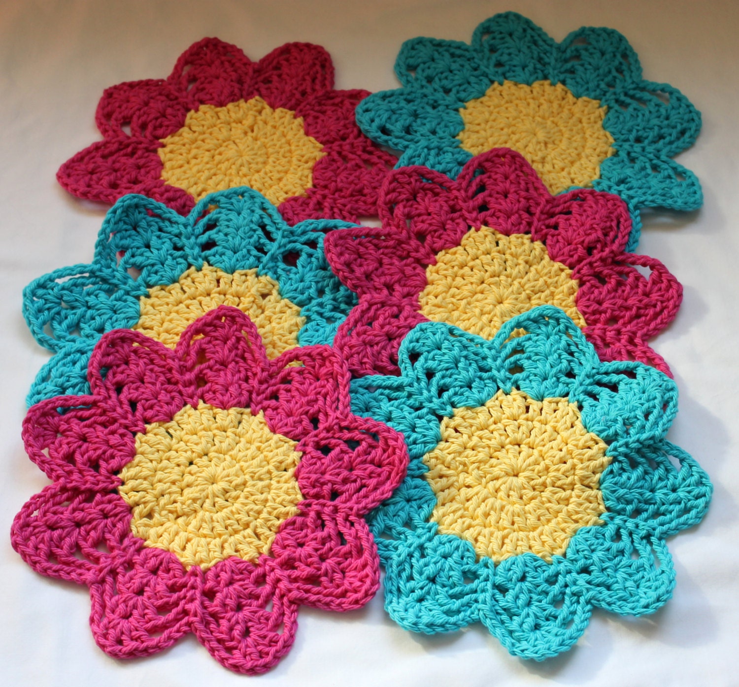Dish Cloths/Wash Cloths - Set of 6 - 3 hot pink and 3 aqua