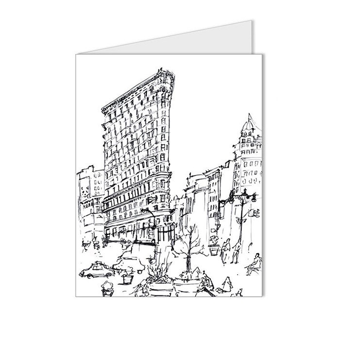 Happy Mother's Day Sale - Handmade New York City Flatiron Building Marker and Ink Sketch Drawing Artwork Blank Cards (Get 10% OFF)