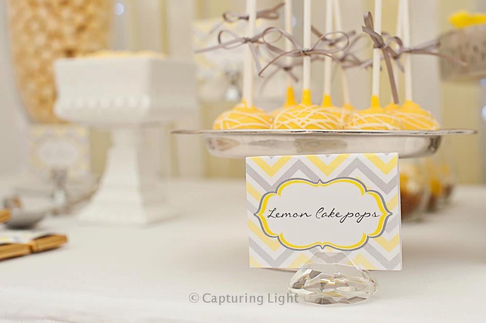 Printable YELLOW and SILVER CHEVRON Wedding Tent Labels or Place Cards