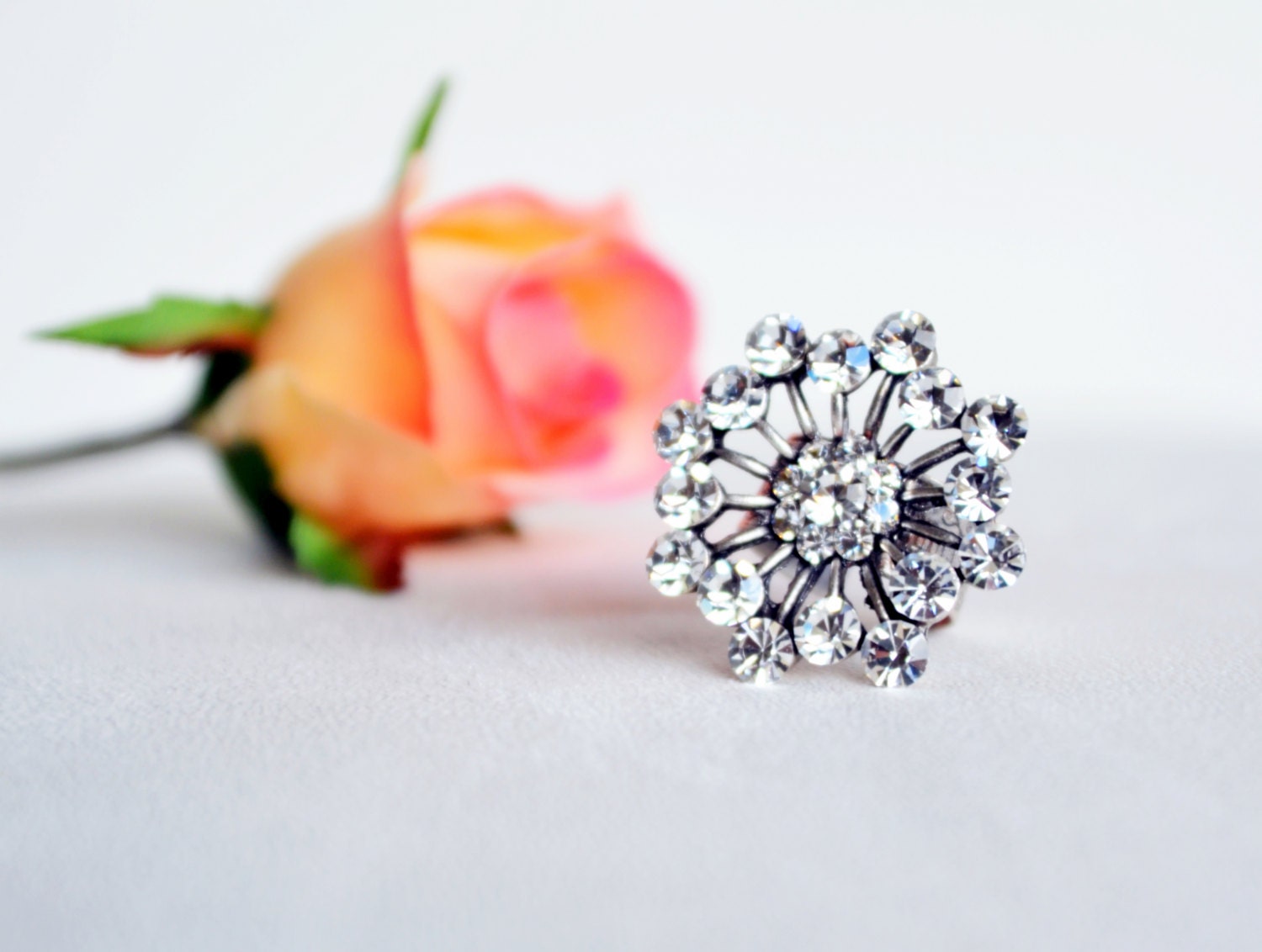 art deco clear crystal swarovski rhinestone adjustable ring wedding bridesmaids gifts birthday gifts
