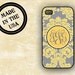 Personalized Iphone cover - Gray and yellow damask - Iphone 4s cover - plastic or silicone Iphone 5 case, Iphone 4 case monogrammed (9587)