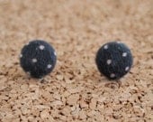 Polka Dot Earrings - handmade fabric button studs post recycled scrap cute small jewelry FREE shipping to USA