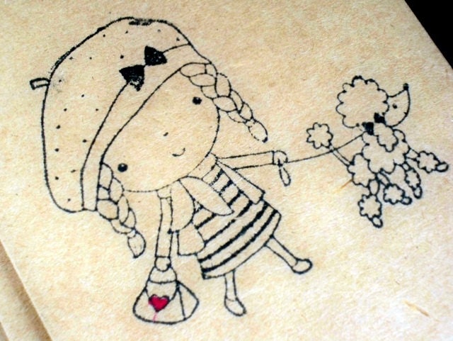 Handmade Greeting Cards, Handstamped Valentine Cards, Kids Cards, Girly Blank Notecards Hearts, Kraft Cardstock Gifts