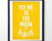 Fly me to the moon poster - typography quotes summer decor - Vintage-style art print A3