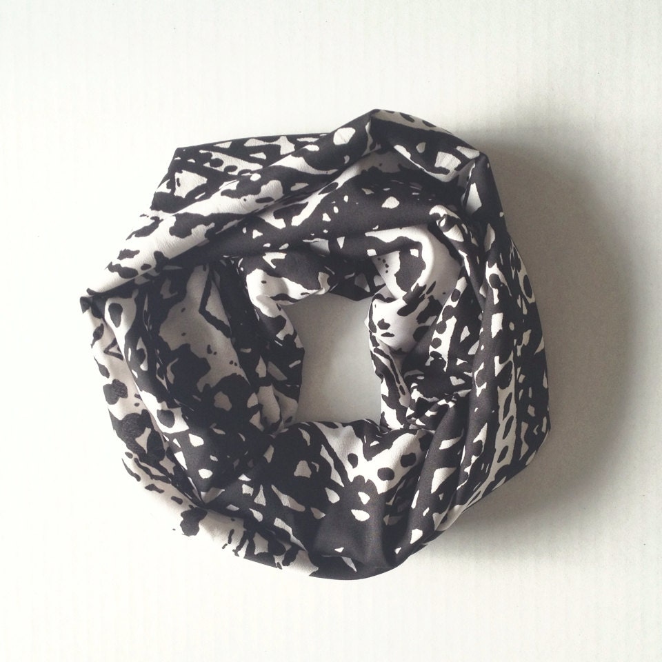 Black and White Splatter Print Infinity Scarf