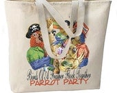 Parrot Party New Large Natural Cotton Tote Bag, Birds Of A Feather, Beach, Travel