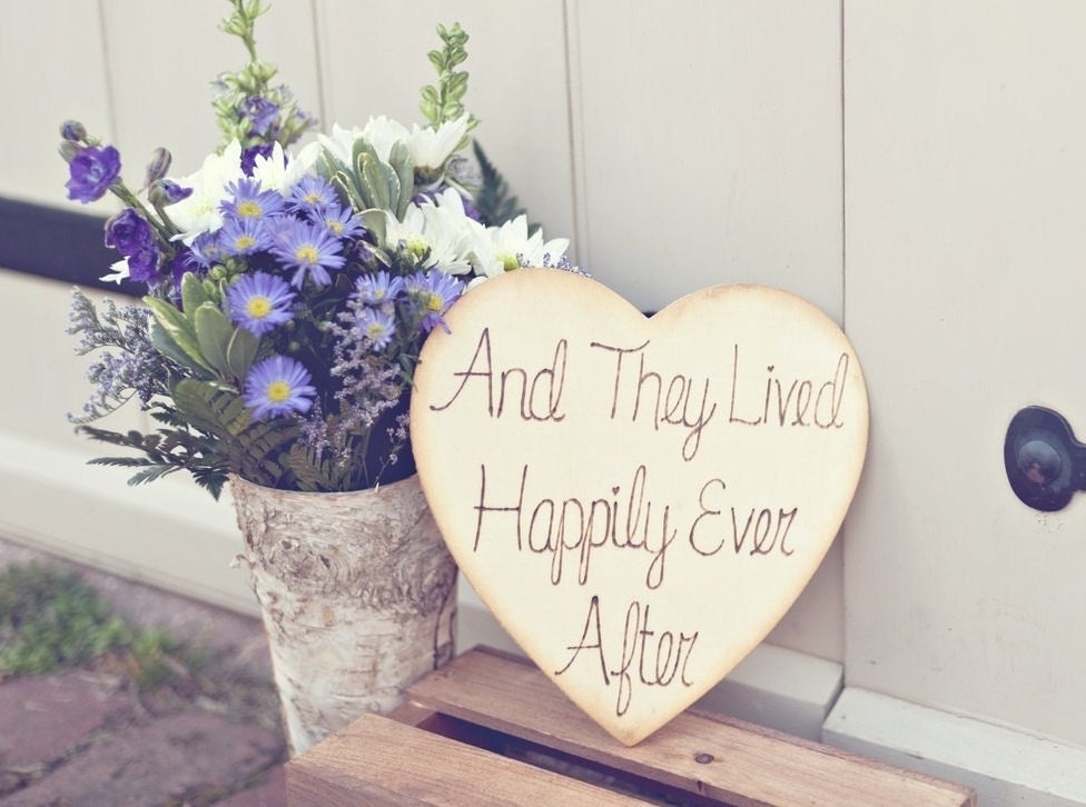 As Featured on Heart Love Weddings and in Dream Weddings- Rustic Hand Engraved And They Lived Happily Ever After Sign by PNZ Designs