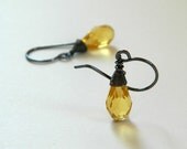 Citrine Yellow Dangle Earrings, Minimalist Earrings,Sterling Silver And Oxidized Silver Earrings, Gifts under 20, Small  Earrings