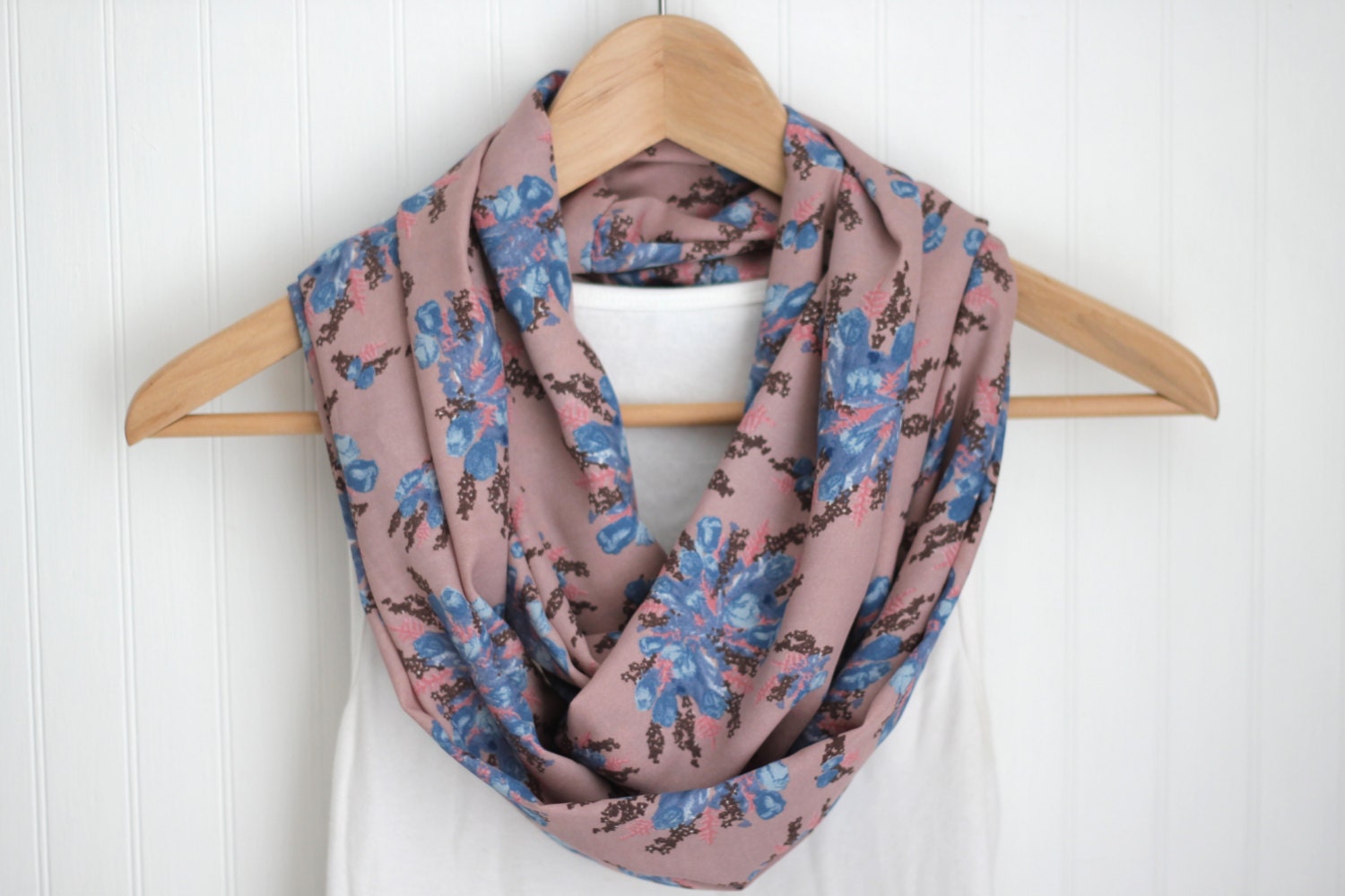 Floral Infinity Scarf,  Pink Lightweight Scarf, Loop Scarf, Circle Scarf