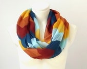 Infinity Scarf Zigzag Pattern Geometric Tribal Chevron Print Peacock, Blue,Mustard,Orange,Brown Red Chunky Spring Summer Colors